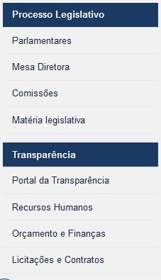 Imagem do menu de navegação esquerdo do portal